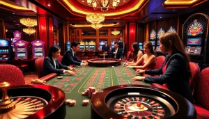 Engaged players enjoying baccarat at nhà cái Jun88's luxurious casino.