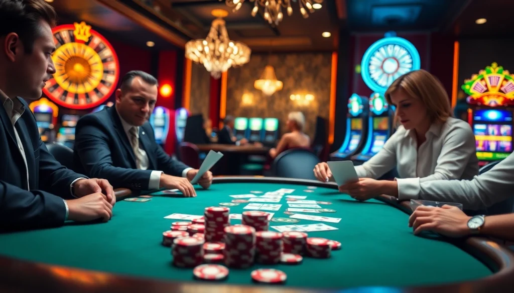 Engage in a thrilling poker game scene at https://top10nhacai.gg/ showcasing chips, cards, and excitement.