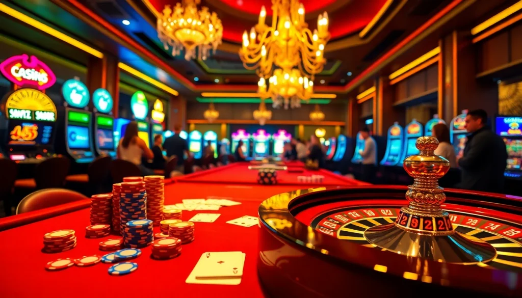 A dynamic casino scene at hi88.photo showcasing a poker table with vibrant chips and cards, embodying excitement.