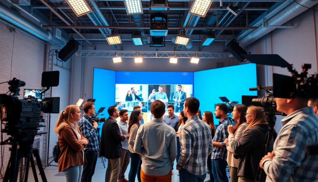 Team collaborating in a studio for a Video Production Company Phoenix creating dynamic film content.