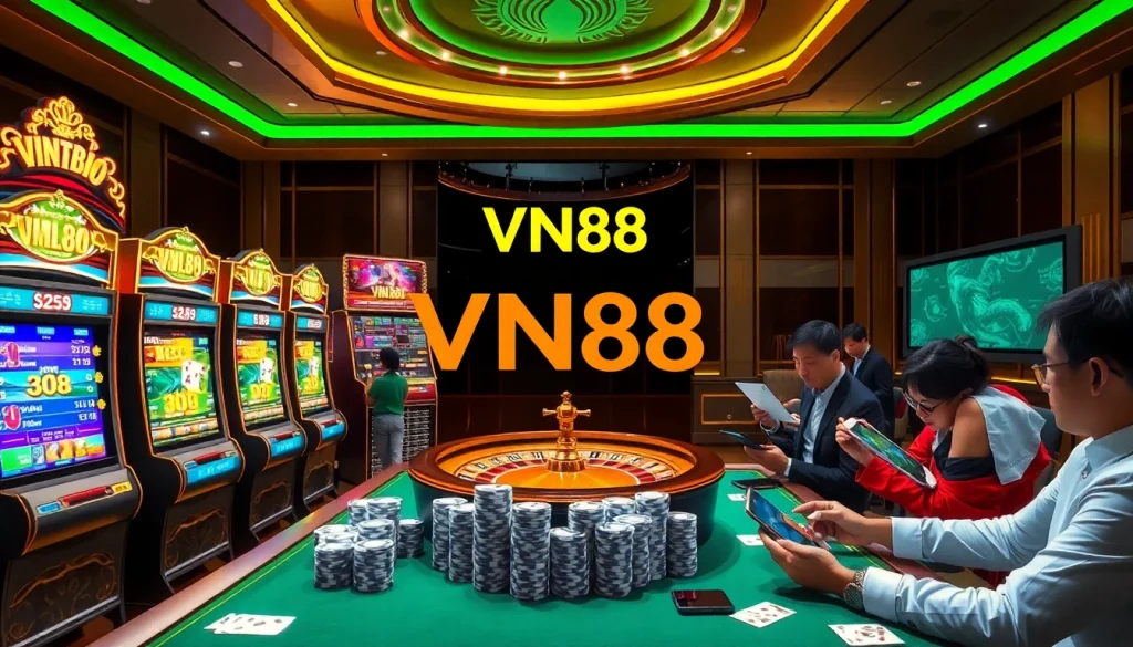 Engaging with VN88's online betting interface in a luxurious casino setting.