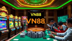 Engaging with VN88's online betting interface in a luxurious casino setting.