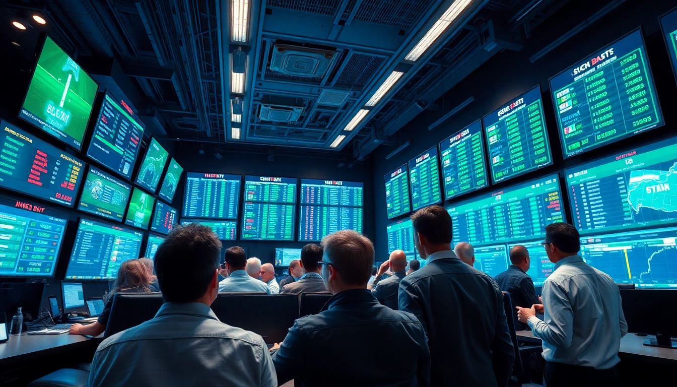 Engaging atmosphere of sportsbooks in New Brunswick with bettors analyzing odds and strategies.