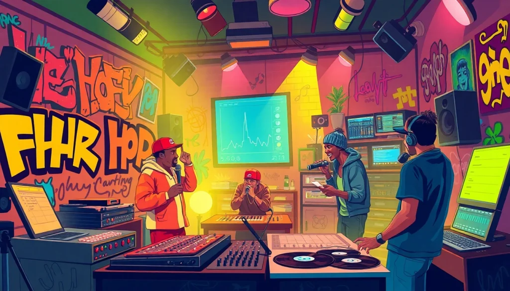 Dynamic urban music studio scene representing a top hip hop pr firm.