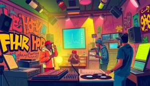 Dynamic urban music studio scene representing a top hip hop pr firm.