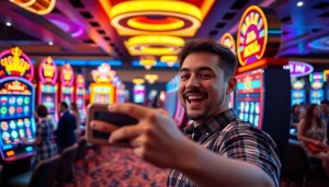 Menggairahkan pengalaman slot deposit 1000 saat bermain mesin slot di kasino yang ramai.