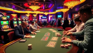 Exciting gaming atmosphere at 789club with vibrant casino tables and slot machines.