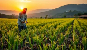Petani toto menanam padi di ladang hijau yang asri sebagai tanda kerja keras dan tradisi.