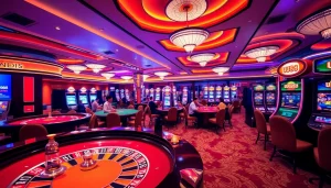 UU88 casino atmosphere with players engaging in exciting games like roulette and poker.