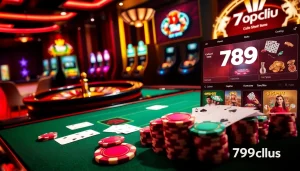 Exciting gambling action at 789club with luxurious casino tables and vibrant colors.