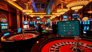 Engaging scene of players using the 789win app in a vibrant casino with roulette and slot machines.