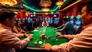 Players enjoying a thrilling toto togel game in a vibrant casino setting.