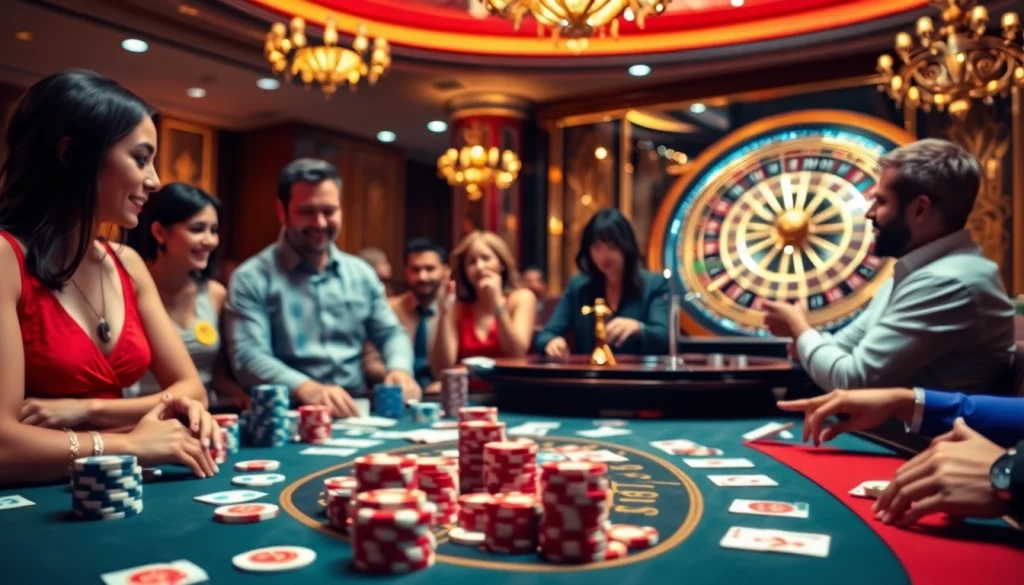 Cảnh sòng bạc Bet VIP hấp dẫn với bàn cược sống động và những người chơi phấn khích.