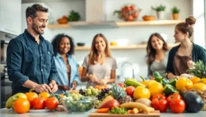Group discussing best peptides for weight loss in a modern kitchen setting.