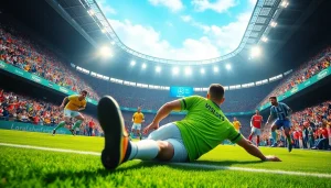 Soccer goalie in action at a stadium, capturing the excitement of บ้านผลบอลพรุ่งนี้ in a vibrant atmosphere.