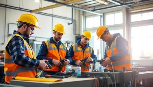 Engaged students in a Wyoming Electrical Apprenticeship practice skills with tools and safety gear.
