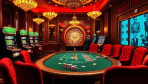 Exciting casino scene with poker table and roulette wheel at https://i9bett.cn.com/ for thrilling gameplay.