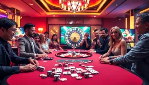 Casino scene at 68VIP showcasing dynamic card play and roulette excitement.