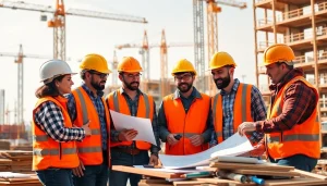 Workers of a construction association in South Carolina collaborating on a project.