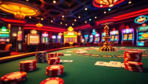 Engaging casino scene with J88 poker table and vibrant gaming atmosphere.