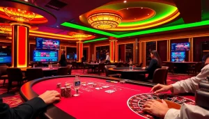 Experience thrilling poker action at Haywin's luxurious online casino with vibrant atmosphere and engaging gameplay.