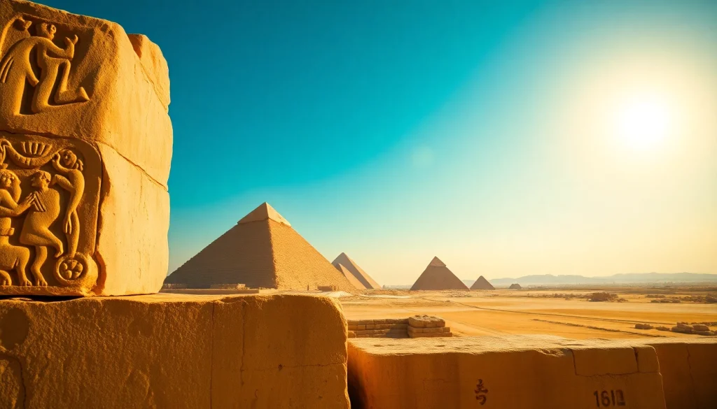 Discover the majestic piraminds of Giza under bright sunlight with intricate details and dramatic shadows.