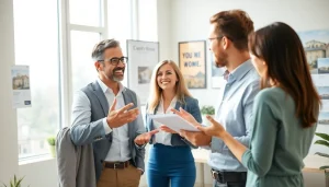 Real estate discussions at www.tbplhomes.com showcasing professional engagement in a bright office.