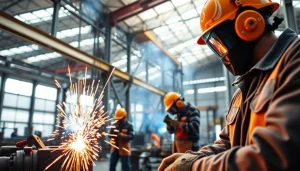 Welders performing structural steel welding in a dynamic industrial setting.
