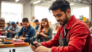 Students at trade schools in Southern California mastering skills in a vibrant workshop environment.