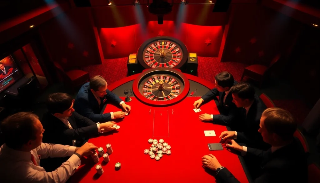 Experience the thrill of 7upbet with a vibrant casino scene featuring a luxurious poker table and roulette wheel.