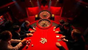 Experience the thrill of 7upbet with a vibrant casino scene featuring a luxurious poker table and roulette wheel.