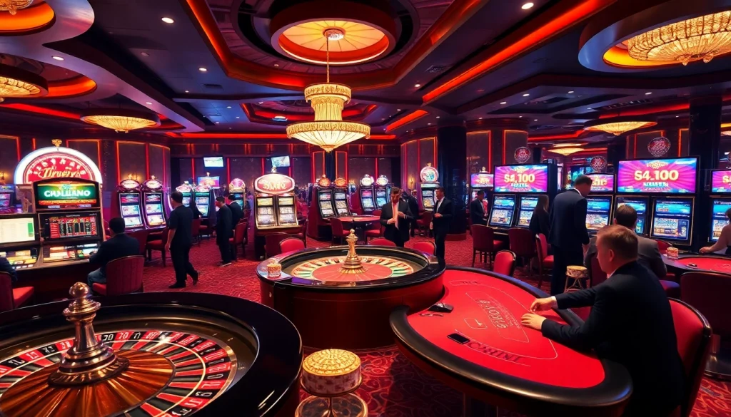 Engaging gambling experience at https://s8glx.com with casino tables and vibrant slot machines.