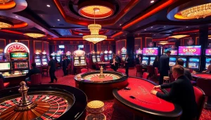 Engaging gambling experience at https://s8glx.com with casino tables and vibrant slot machines.