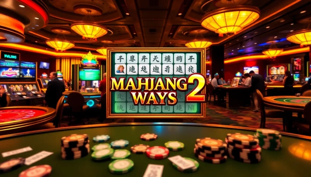 Experience the thrills of Mahjong Ways 2 amidst a vibrant casino atmosphere with engaging gameplay.