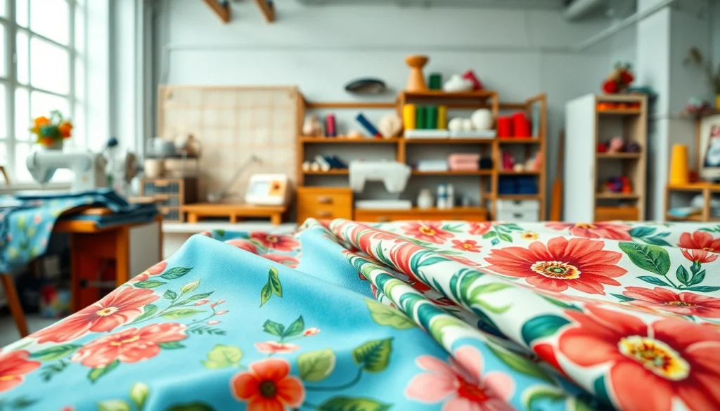 De hoogwaardige bedrukte katoenen stoffen in een kleurrijke, uitnodigende textielstudio.