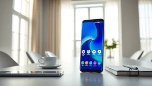 Samsung Galaxy S8 showcased in a modern workspace, highlighting productivity and innovation.