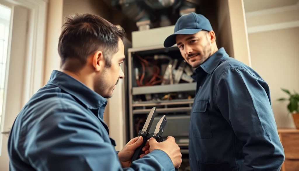 HVAC technician conducting furnace repair pawling ny with professional tools and a warm atmosphere.