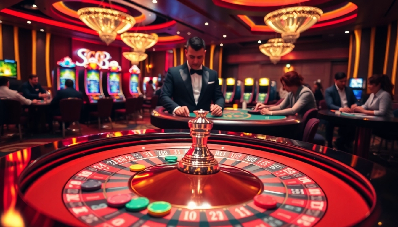 Sc88 casino players strategizing around a roulette table with vibrant colors.