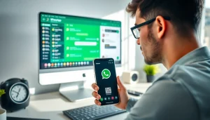 在一台时尚的电脑上显示的 WhatsApp网页版界面，展示消息功能与用户参与度。