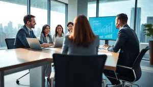 Discussing growth strategy trends during a business meeting with diverse executives.