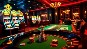 Exciting moment at MM88 casino with roulette and slot machines lighting up the lively atmosphere.