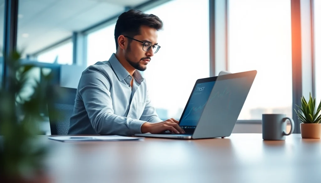 Acheter bitcoin facilement avec une vue sur un bureau moderne et des graphiques financiers.