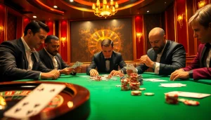 Người chơi tại bàn poker LUCK8 đang lên chiến lược cược với các chip đầy màu sắc.