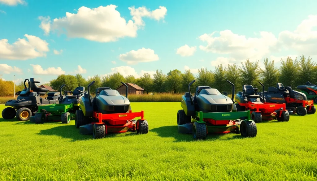 Shop for zero turn mowers for sale showcased in a lush green garden.