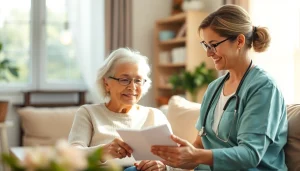 Engaging scene of austin senior home care with a caregiver and elderly woman sharing a pleasant moment.