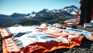 Utilizing an emergency blanket during outdoor survival preparations.