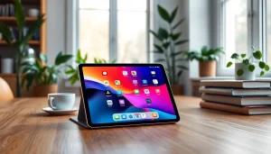 Usando iPad Pro M4 en un moderno escritorio de oficina.