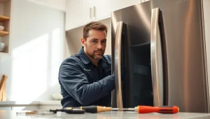 Reliable KitchenAid appliance repair ottawa technician working efficiently on a fridge.