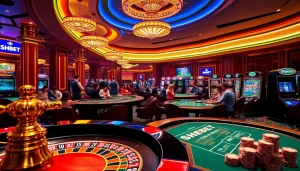 Win big with SHBET in an exciting online casino atmosphere featuring gaming tables and vibrant interactions.
