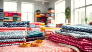 Bekijk een prachtige selectie van poplin stoffen in een kleurrijke stoffenwinkel.